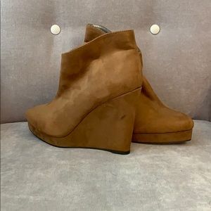 Brown wedge booties
